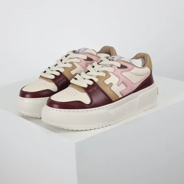 Burgundy Pink Beige Cream Multi-Panel Platform Lifestyle Sneakers 2