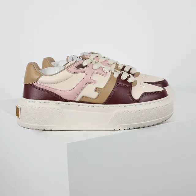 Burgundy Pink Beige Cream Multi-Panel Platform Lifestyle Sneakers 3