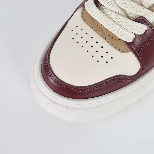 Burgundy Pink Beige Cream Multi-Panel Platform Lifestyle Sneakers 5