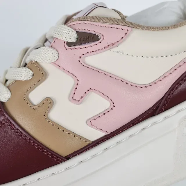 Burgundy Pink Beige Cream Multi-Panel Platform Lifestyle Sneakers 6