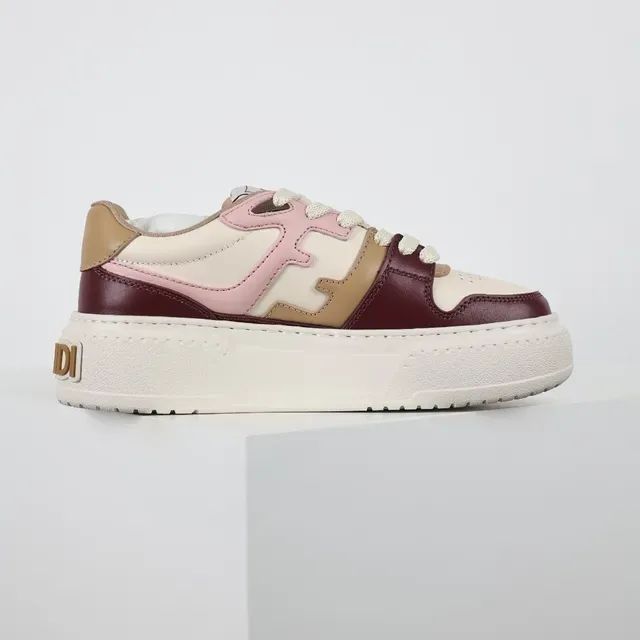 Burgundy Pink Beige Cream Multi-Panel Platform Lifestyle Sneakers 7