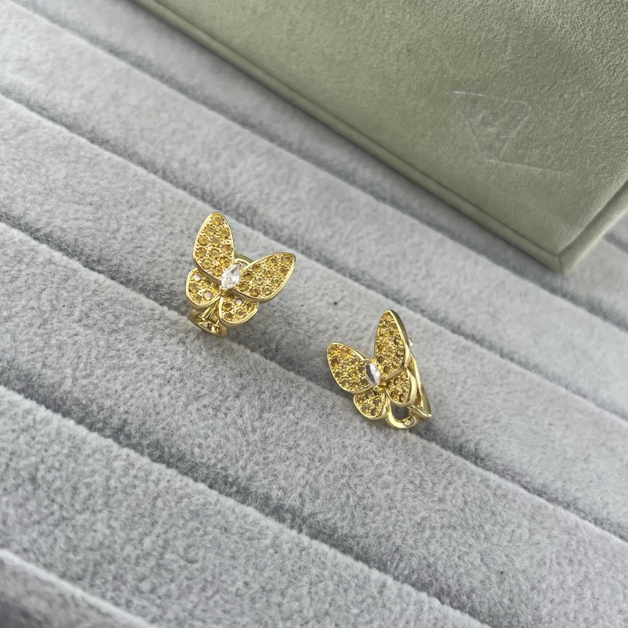 Butterfly Pavé Yellow Stone Clip-On Earrings 4