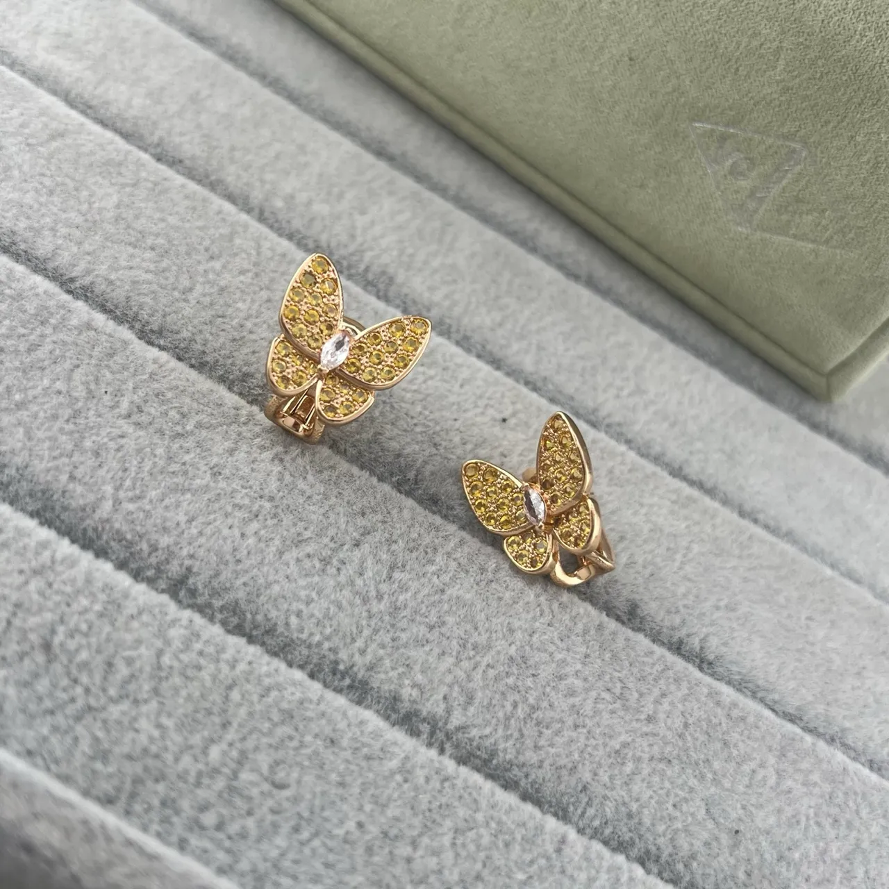Butterfly Pavé Yellow Stone Clip-On Earrings 5