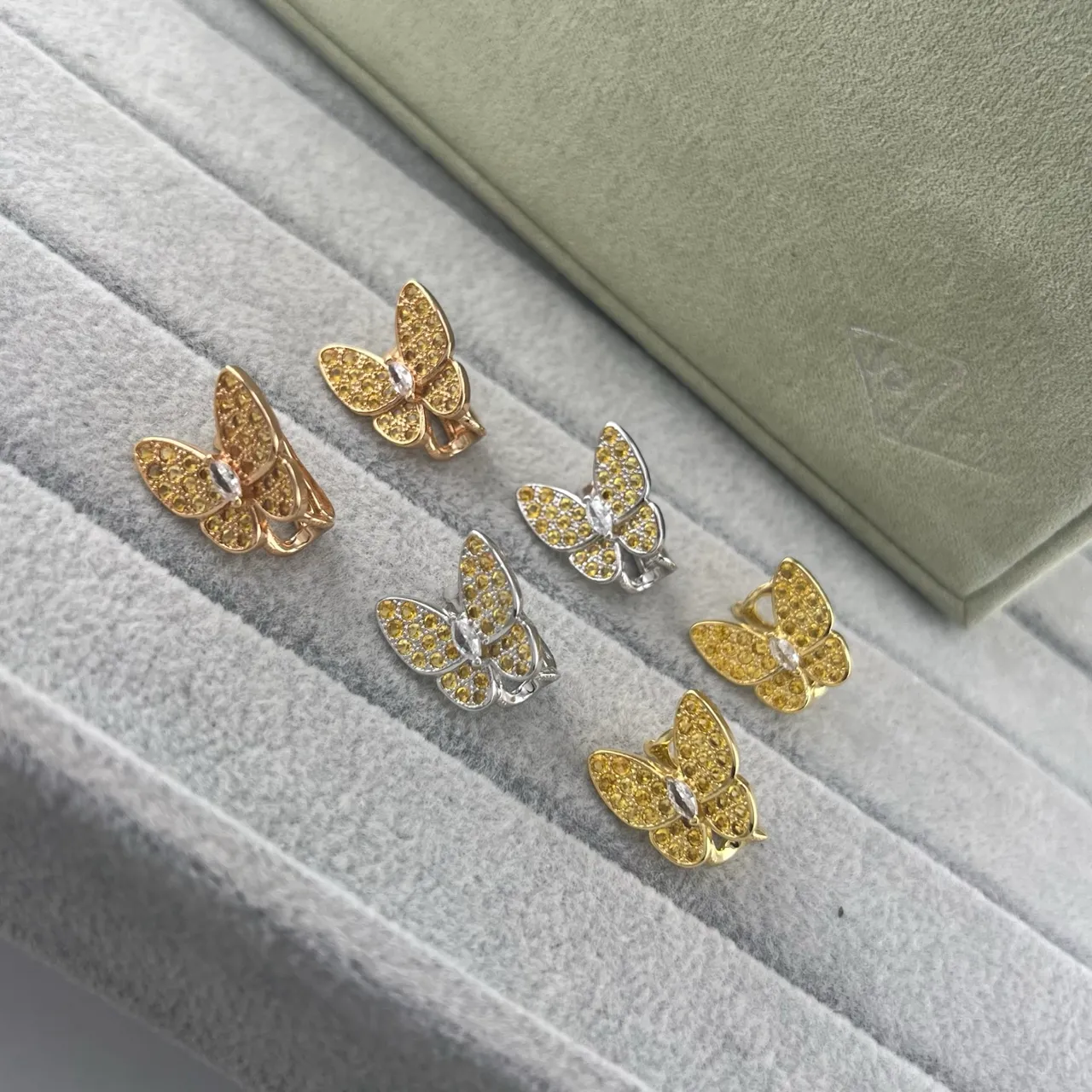 Butterfly Pavé Yellow Stone Clip-On Earrings 7