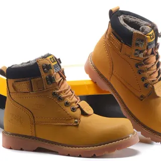 CAT Brown Black Tan Leather Padded Collar Work Boots