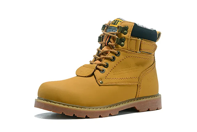 CAT Brown Black Tan Leather Padded Collar Work Boots 14