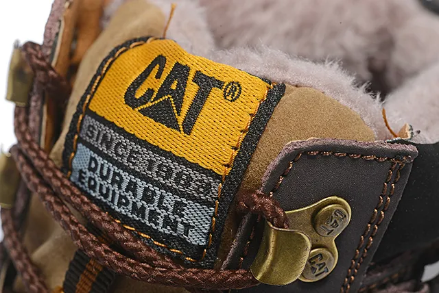 CAT Brown Black Tan Leather Padded Collar Work Boots 17