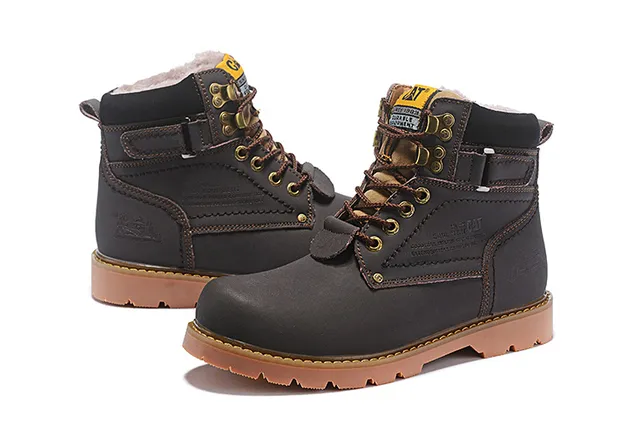 CAT Brown Black Tan Leather Padded Collar Work Boots 21