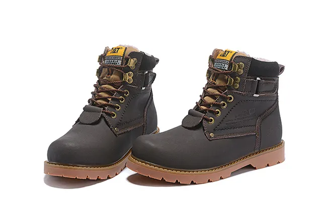 CAT Brown Black Tan Leather Padded Collar Work Boots 22