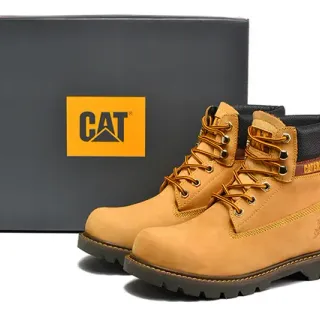 Caterpillar Original Work Boot Beige Black Tan Suede Upper Padded Collar Work Boots