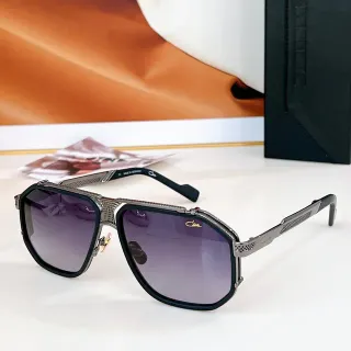 Cazal Black Silver Angular Shield Frame Perforated Metal Temples Sunglasses