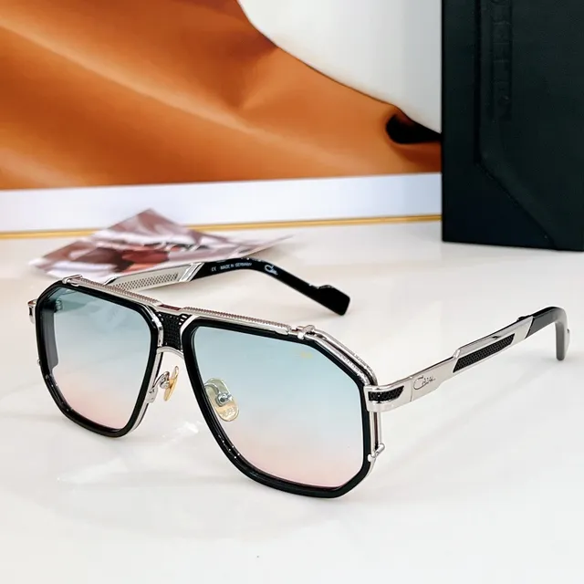 Cazal Black Silver Angular Shield Frame Perforated Metal Temples Sunglasses 7