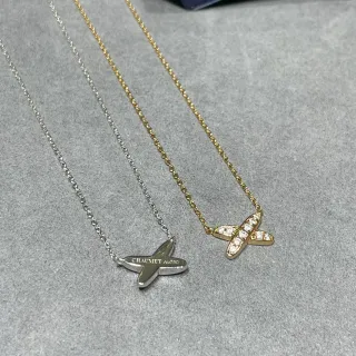 Chaumet Liens Colar de Ouro e Prata com Pingente em Forma de X Pavé-Set Pedras