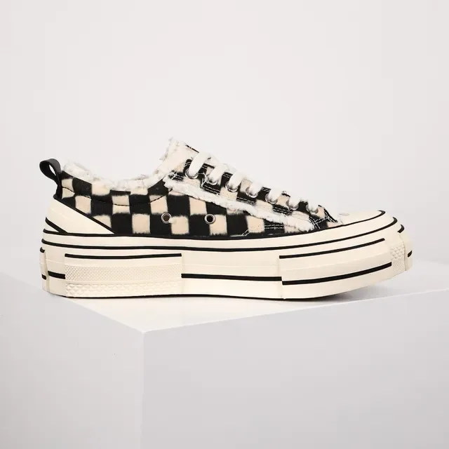 Checkerboard Shearling-Lined Platform Sneakers 7