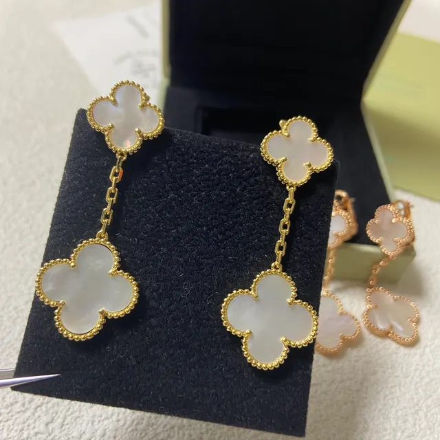 Clover-Shaped Malachite and Mother-of-Pearl Drop Earrings 6