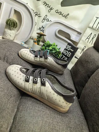 Cream Perforated Dual-Strap Mary Jane Shoes 7