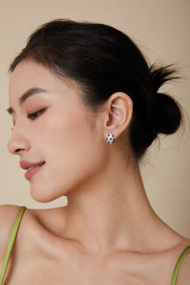Crystal and Black Square Inlay Hoop Earrings 6