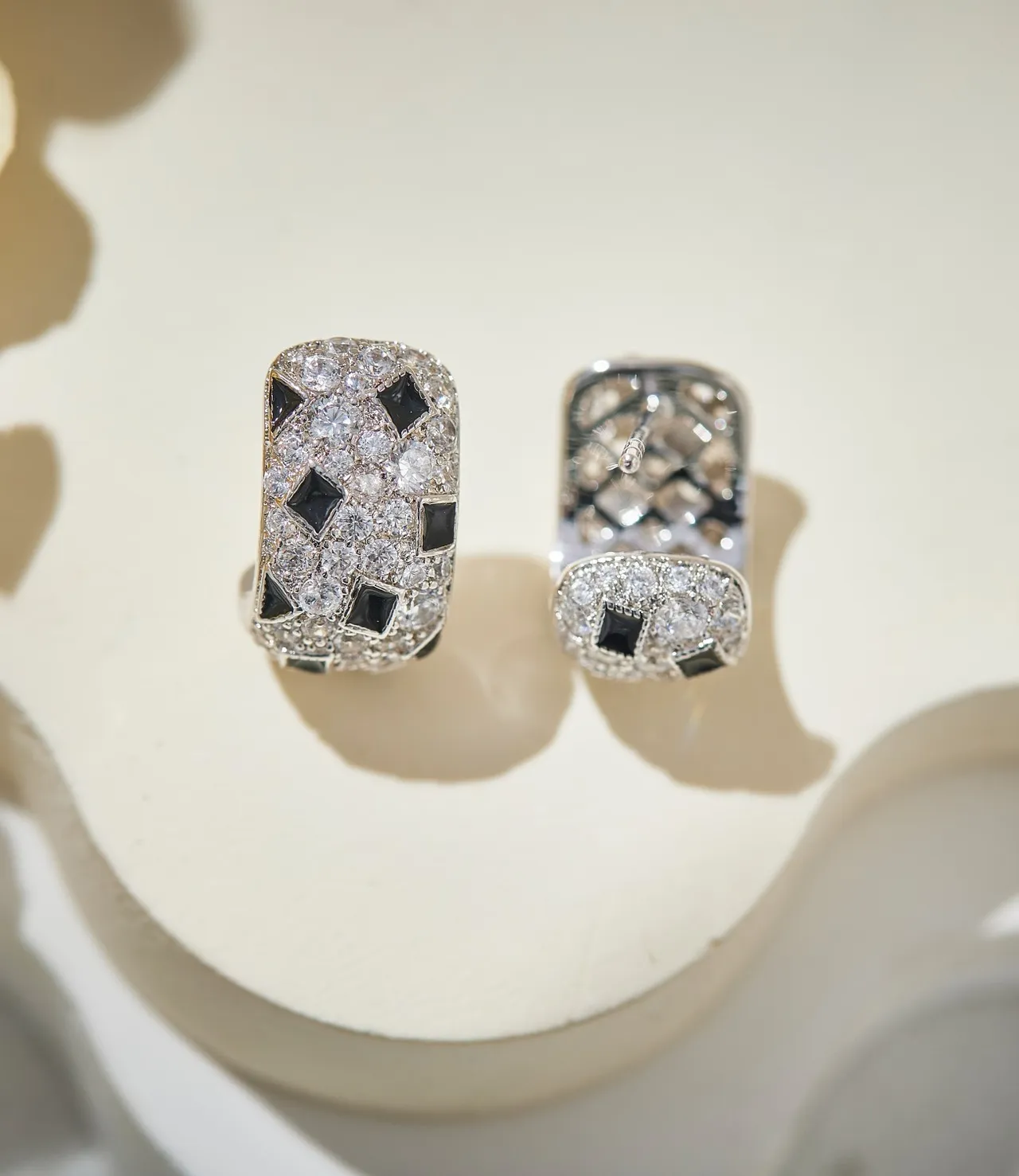 Crystal and Black Square Inlay Hoop Earrings 2