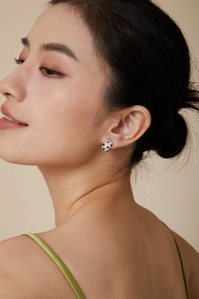Crystal and Black Square Inlay Hoop Earrings 4