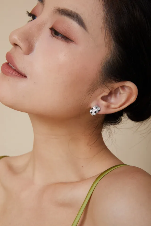 Crystal and Black Square Inlay Hoop Earrings 8