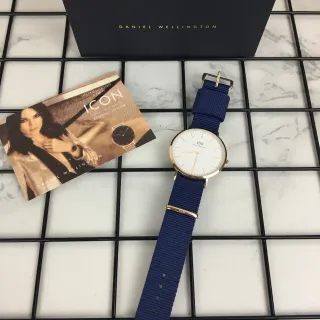 Daniel Wellington Navy Gold Minimalist Dial NATO Fabric Strap Quartz Watch