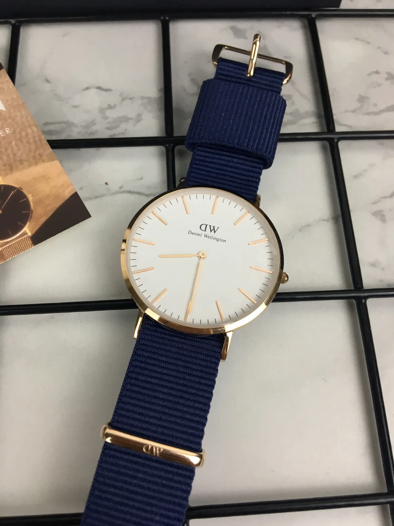 Daniel Wellington Navy Gold Minimalist Dial NATO Fabric Strap Quartz Watch 4