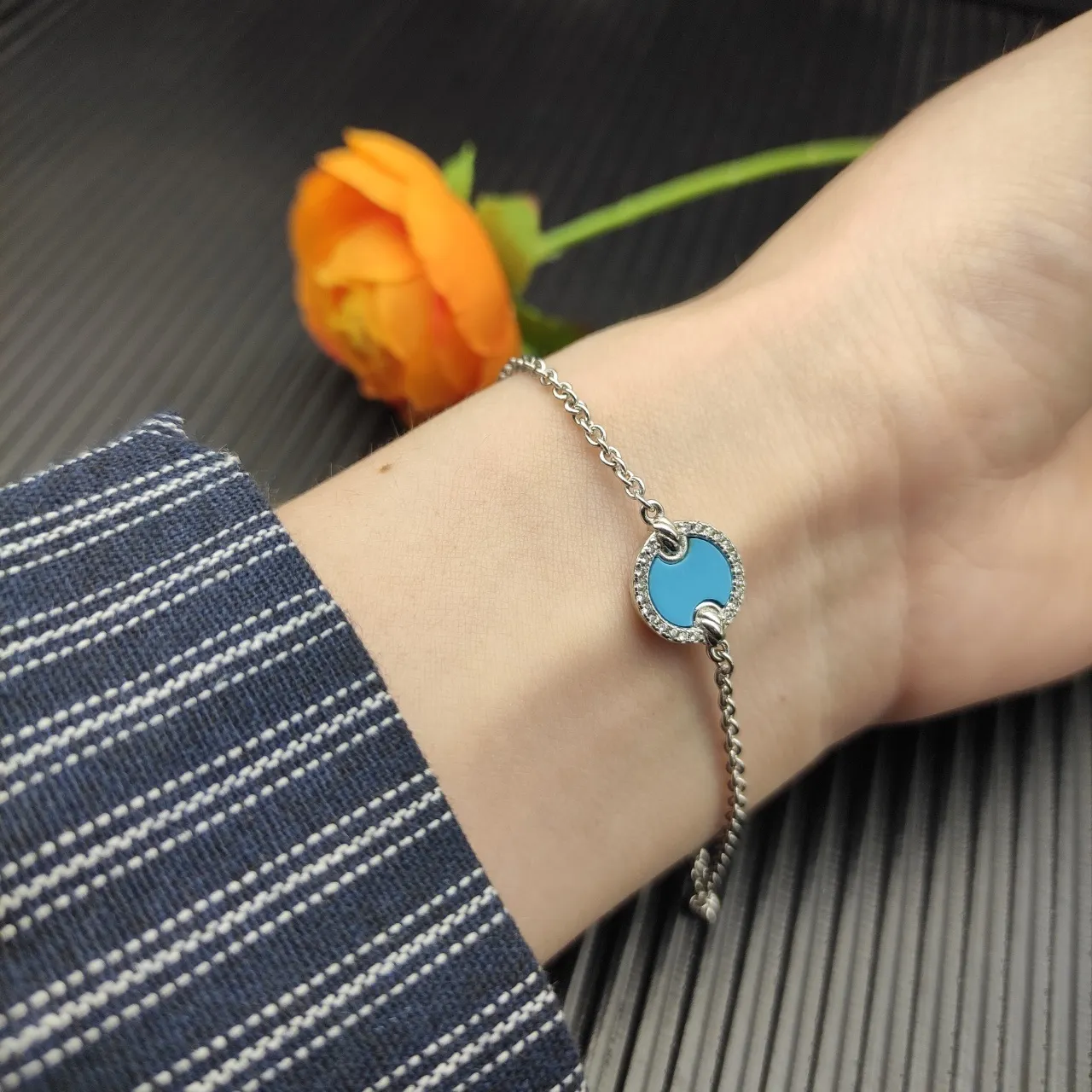 David Yurman Albion Blue Enamel Pavé Bracelet 7