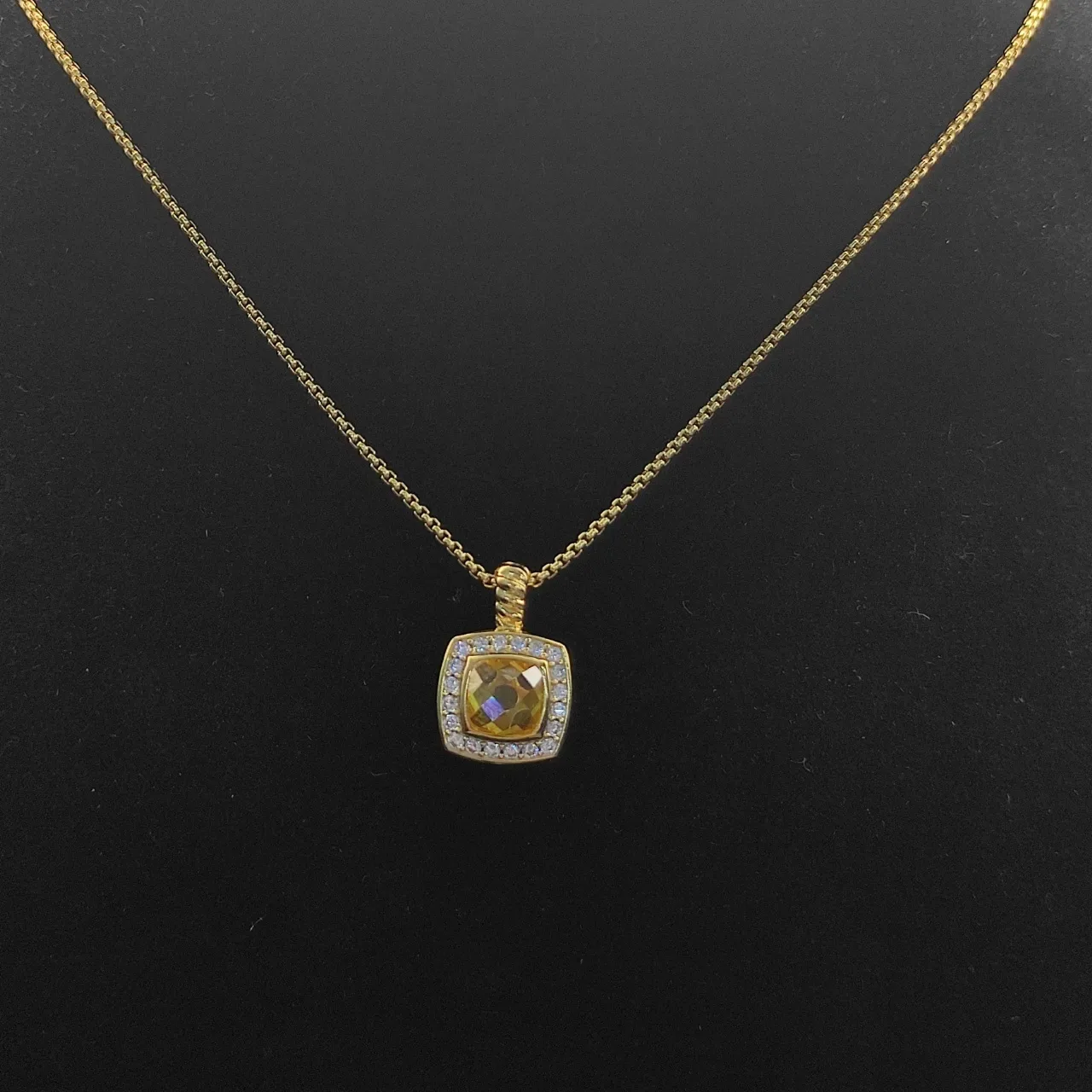 David Yurman Albion Square Citrine and Diamond Halo Necklace 4