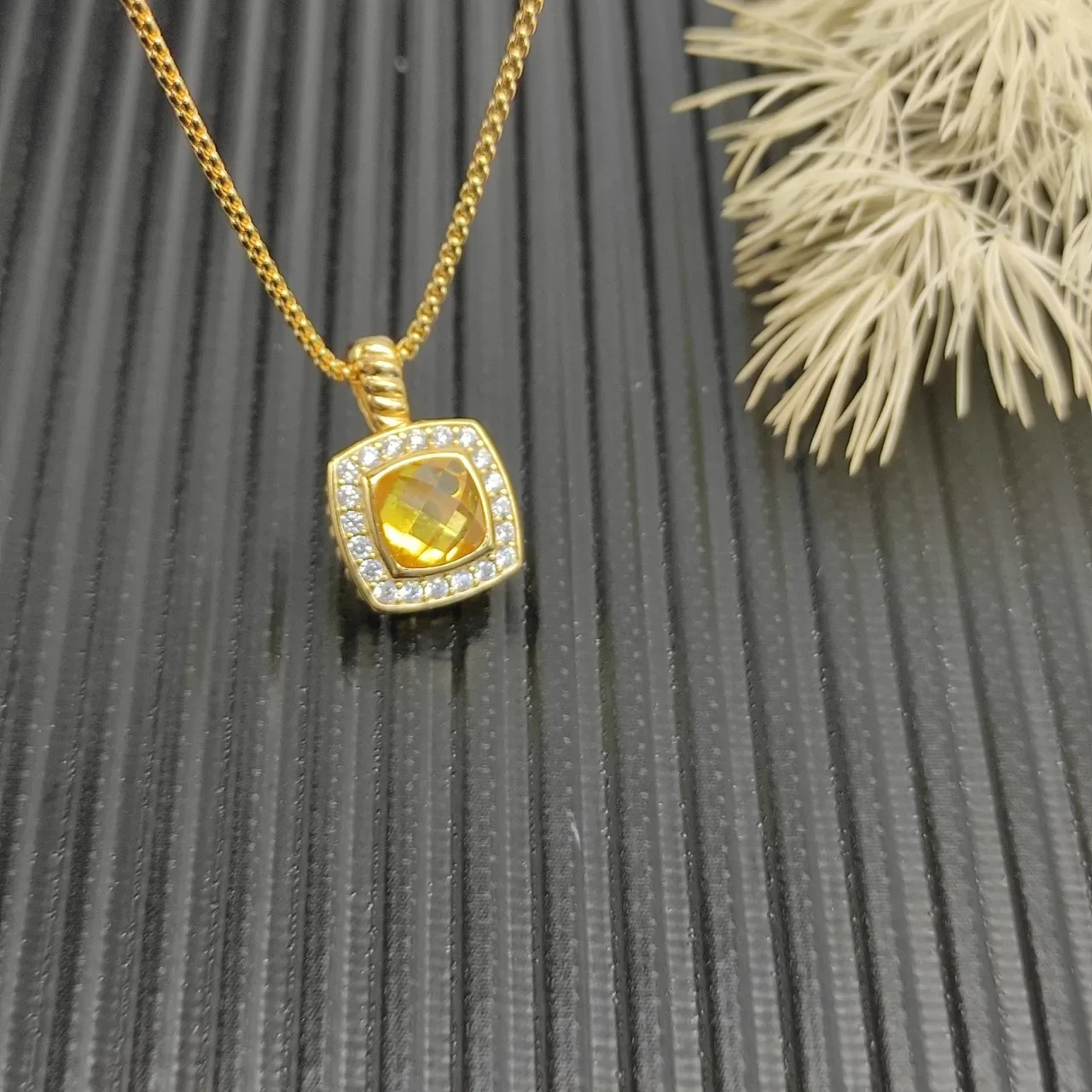 David Yurman Albion Square Citrine and Diamond Halo Necklace 5