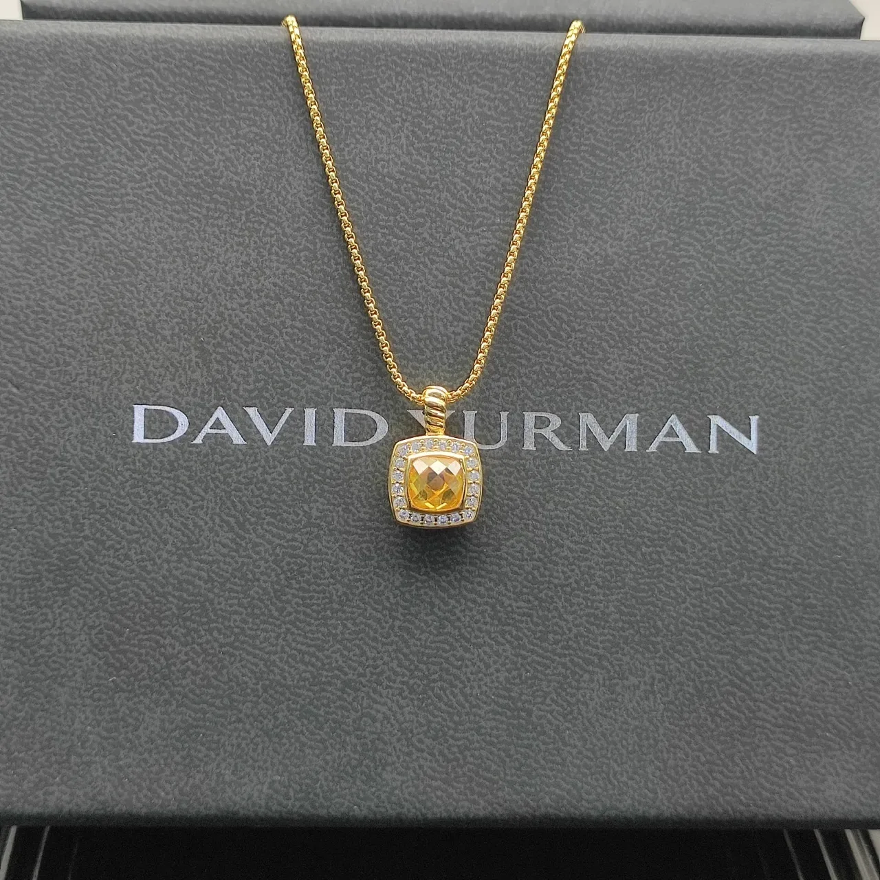 David Yurman Albion Square Citrine and Diamond Halo Necklace 6