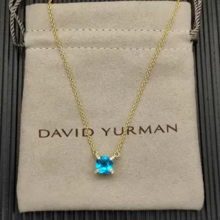 David Yurman Cadena de Oro Azul Collar con Gema de Corte en Cojín