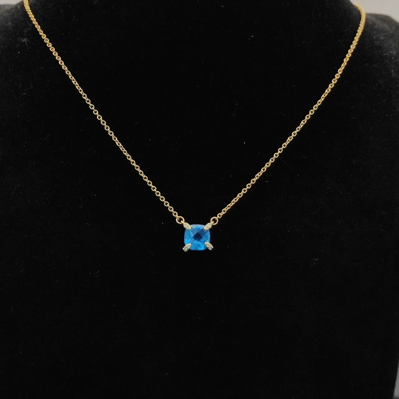 David Yurman Blue Gold Chain Cushion-Cut Gemstone Necklace 3