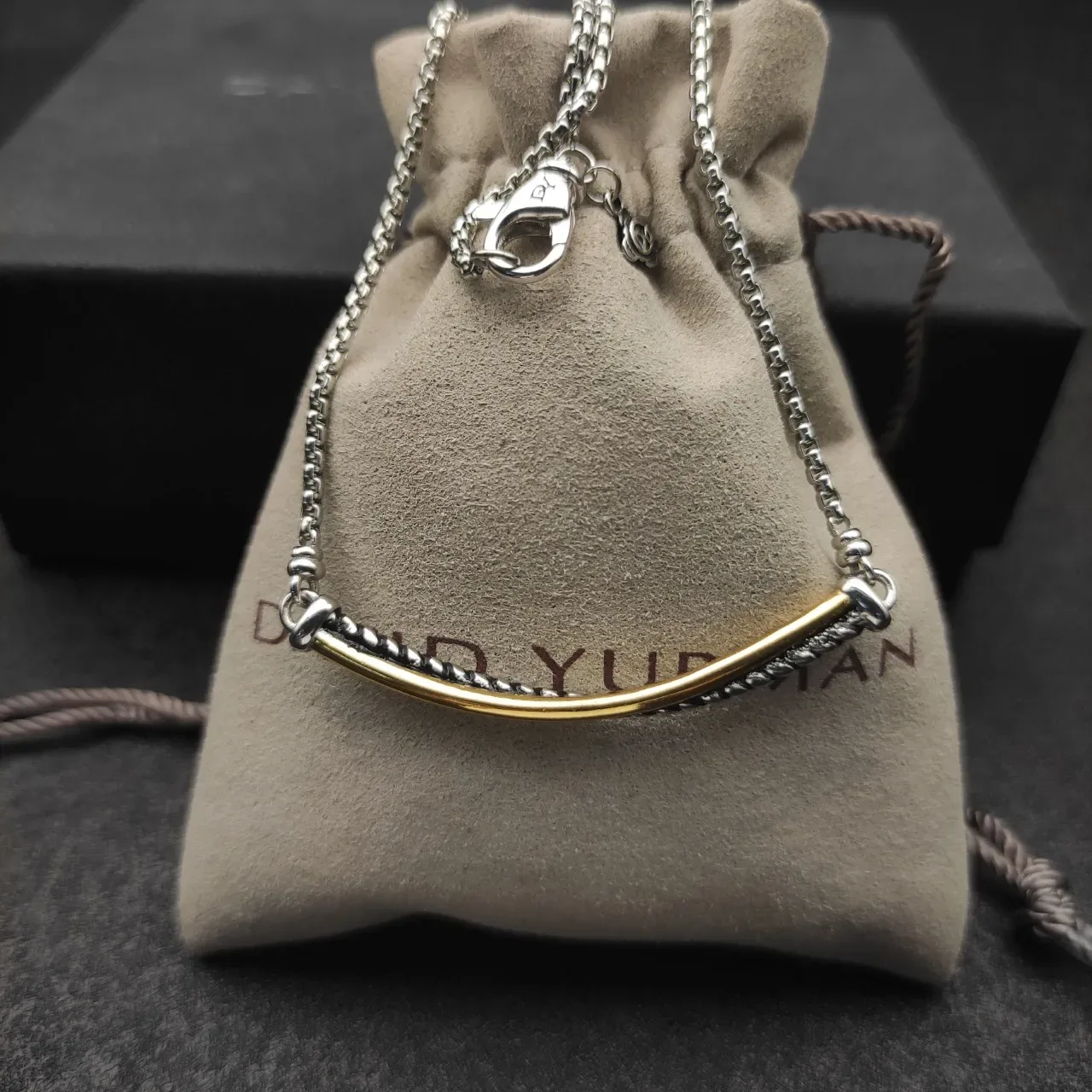 David Yurman Cable Classics Two-Tone Curved Bar Necklace 3