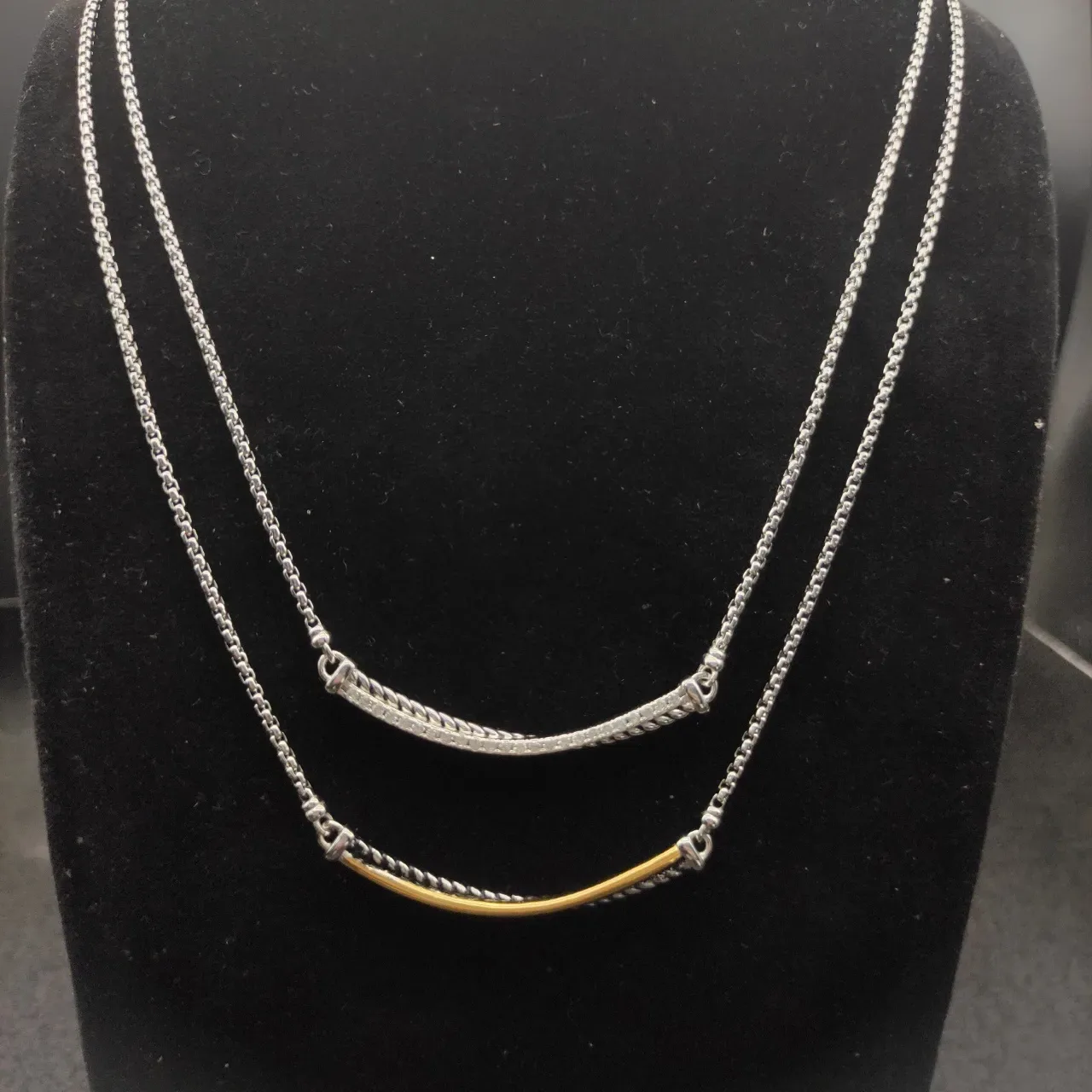 David Yurman Cable Classics Two-Tone Curved Bar Necklace 8