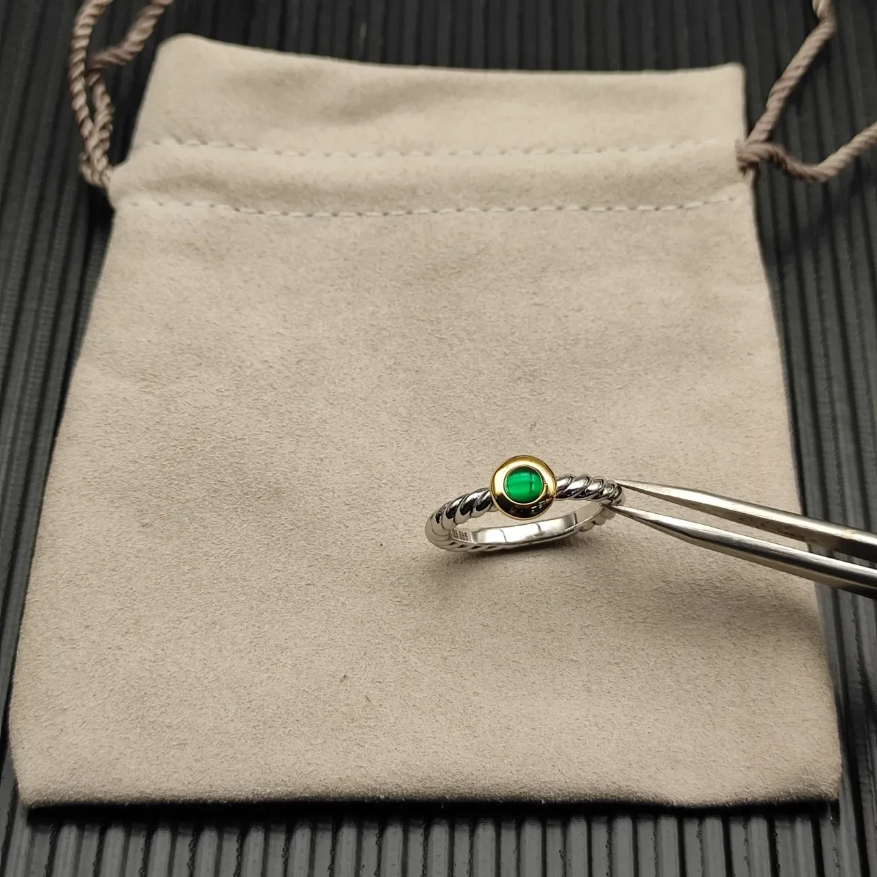 David Yurman Cable Collectibles Green Cabochon Ring 6
