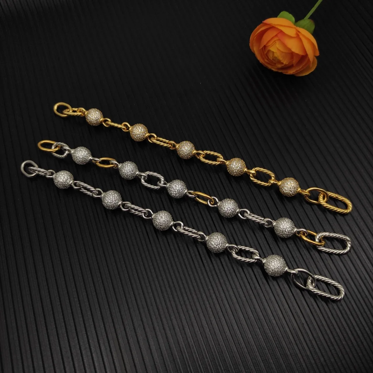 David Yurman Cable Collection Twisted Link and Pavé Bead Bracelet 2