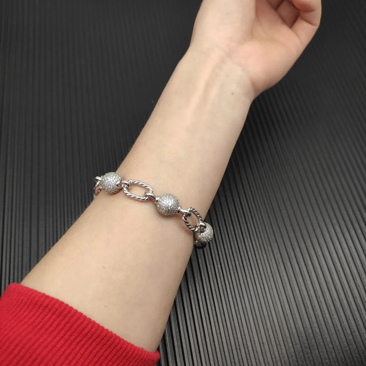 David Yurman Cable Collection Twisted Link and Pavé Bead Bracelet 8