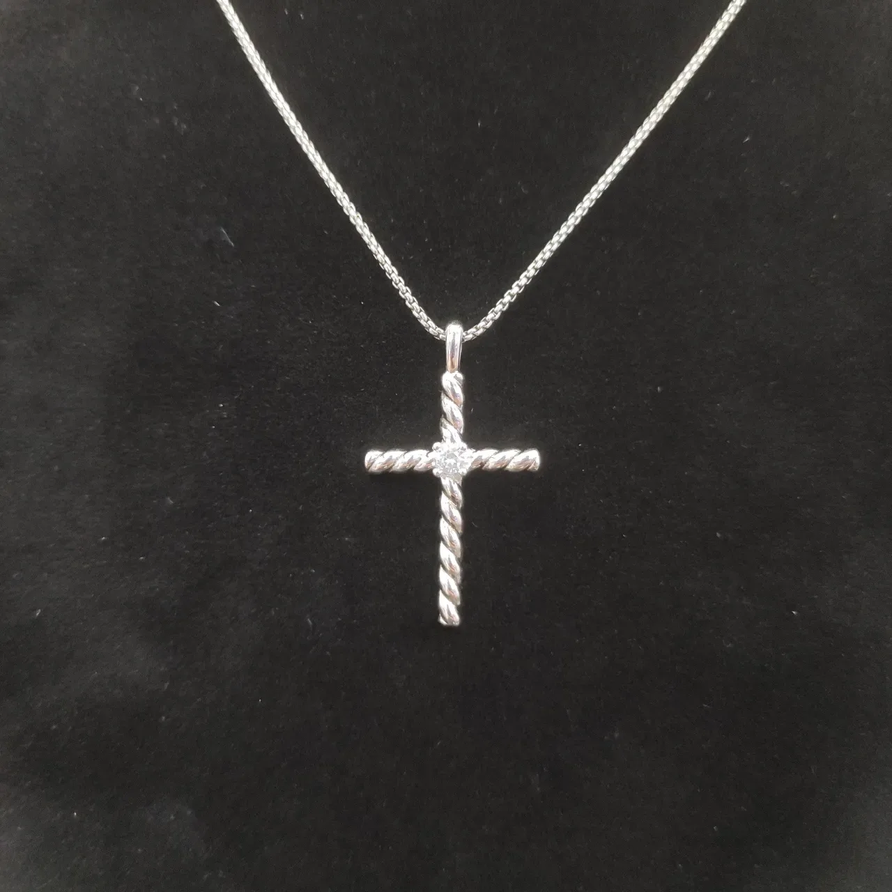 David Yurman Cable Cross Silver Twisted Pendant Necklace 3