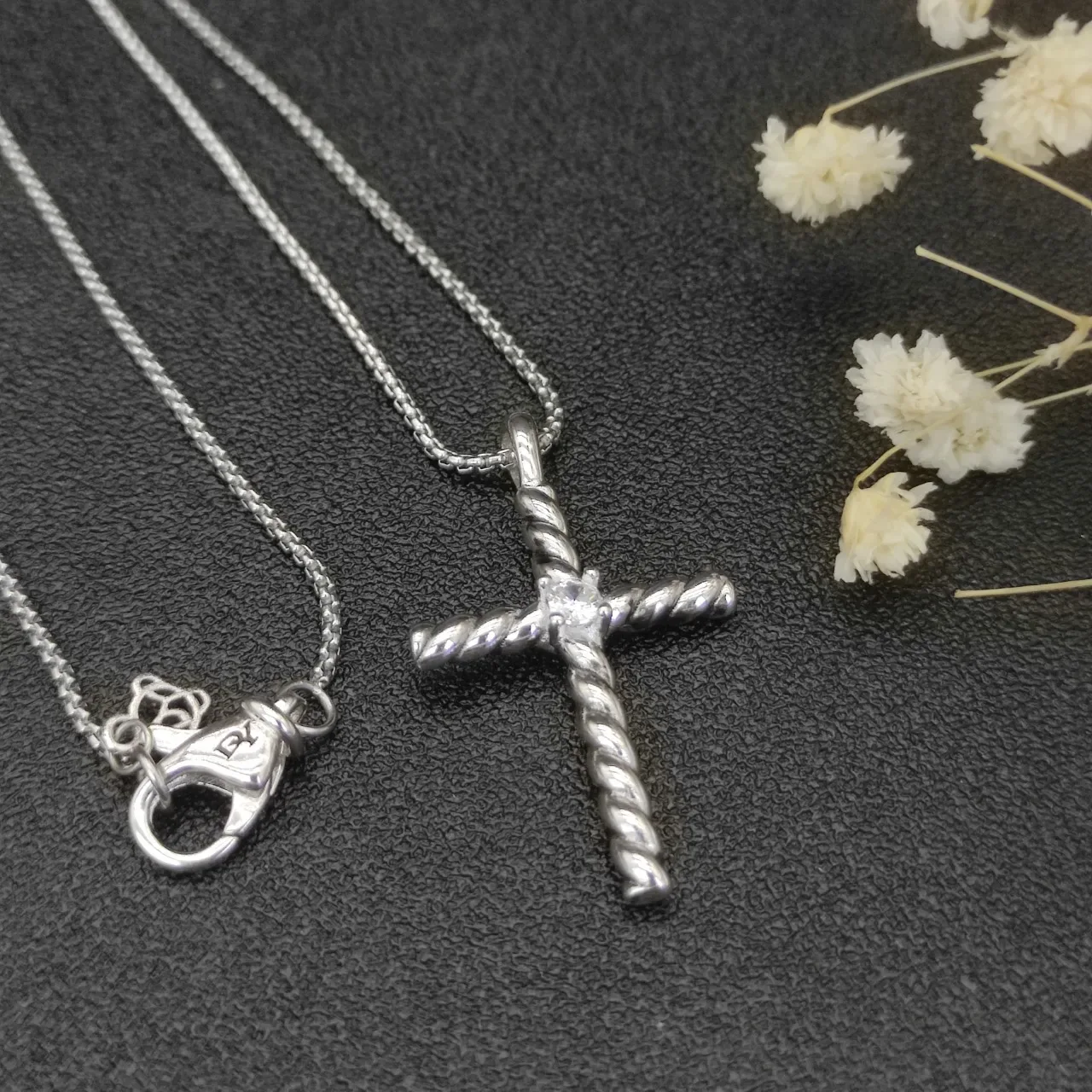 David Yurman Cable Cross Silver Twisted Pendant Necklace 4