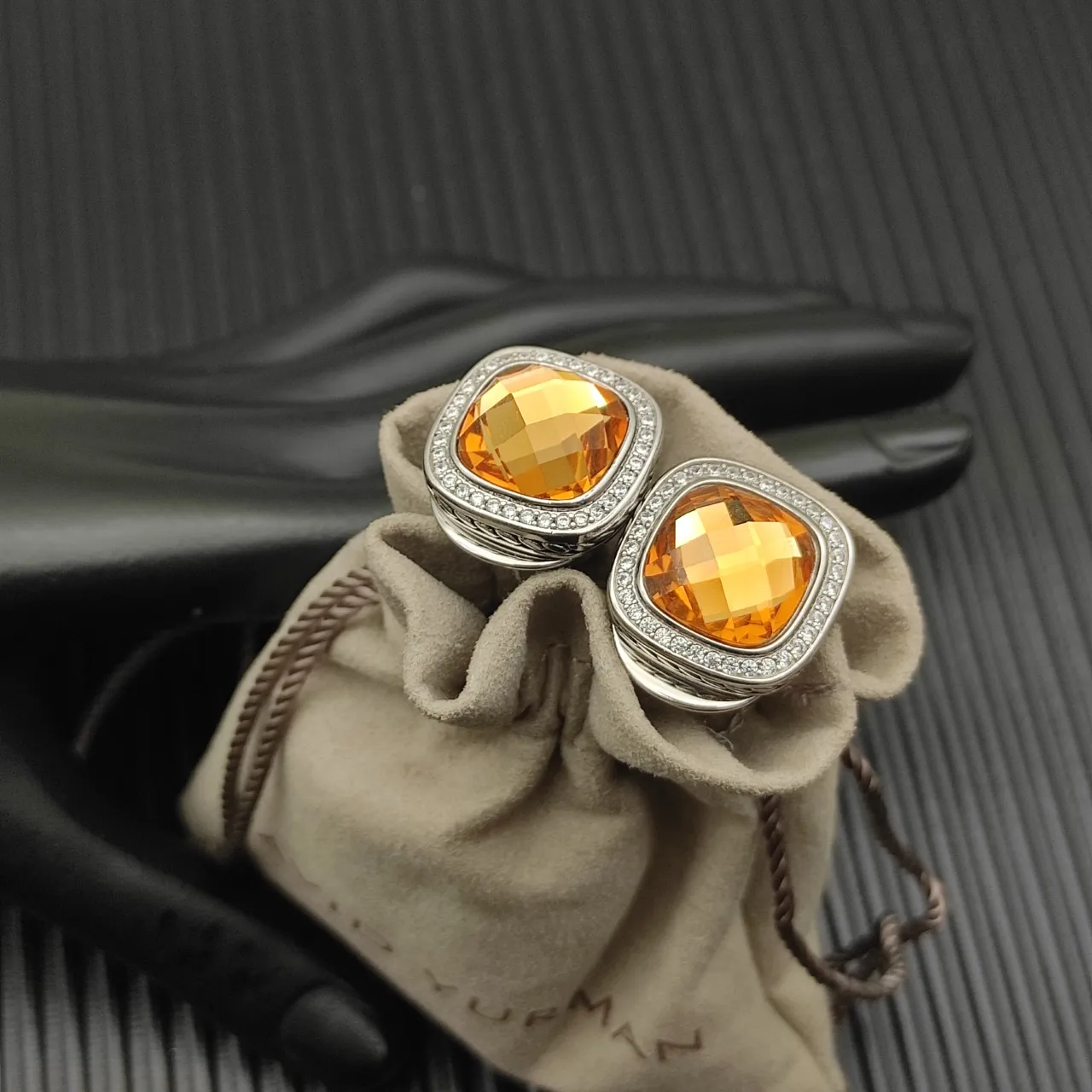 David Yurman Cushion-Cut Citrine Pavé Halo Earrings 6