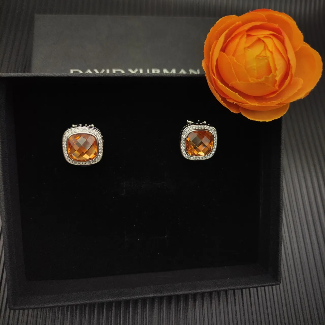 David Yurman Cushion-Cut Citrine Pavé Halo Earrings 7