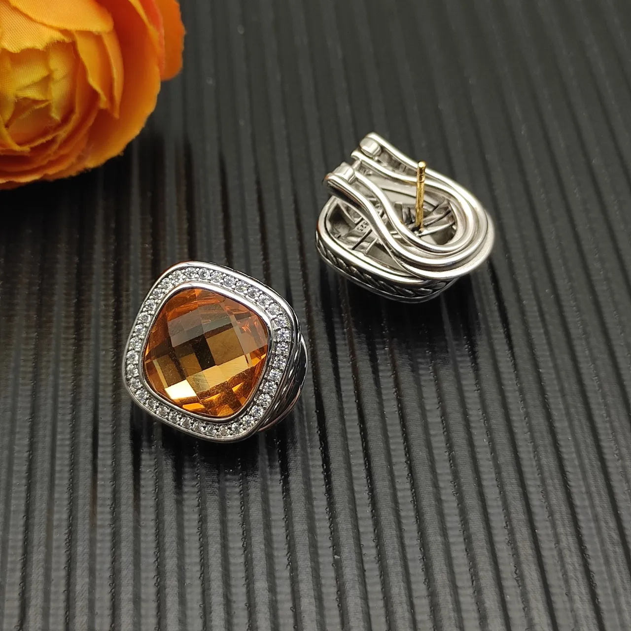 David Yurman Cushion-Cut Citrine Pavé Halo Earrings 9