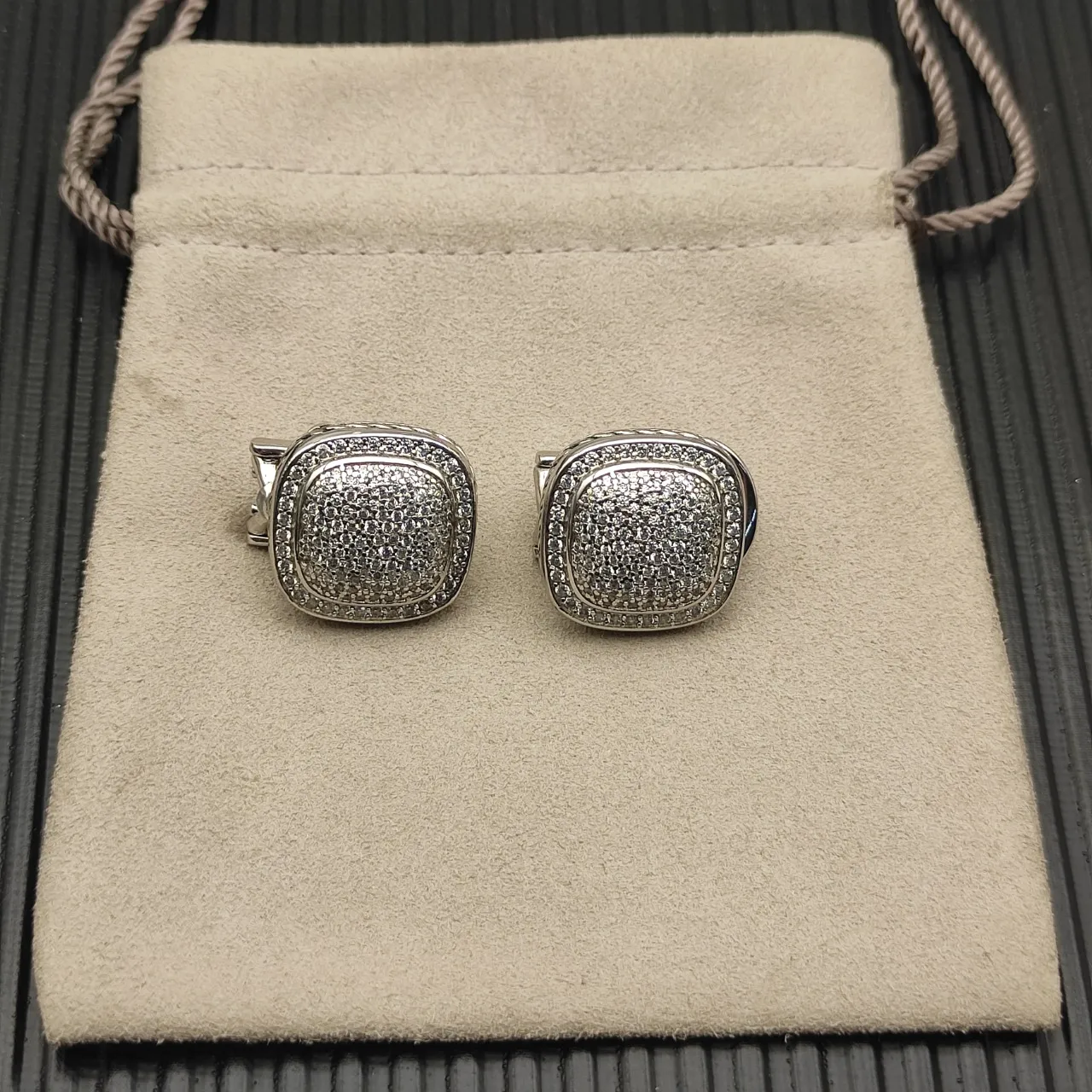 David Yurman Cushion Pavé Twisted Cable Clip-On Earrings 11