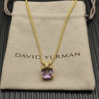 قلادة David Yurman ذهبي بنفسجي سلسلة كبوكس حجر كريم وسادة