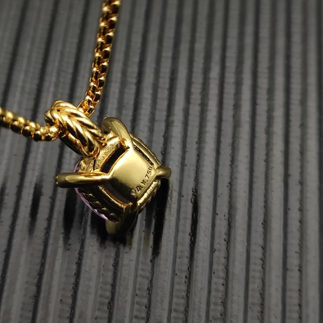 David Yurman Gold Purple Box Chain Cushion-Cut Gemstone Necklace 7