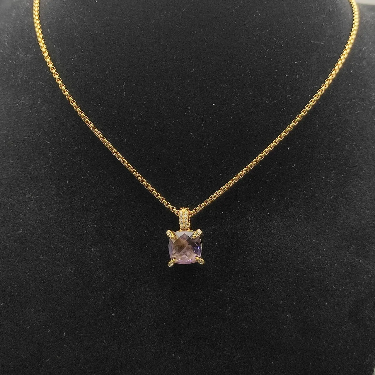 David Yurman Gold Purple Box Chain Cushion-Cut Gemstone Necklace 8