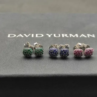 David Yurman Multicolor Silver Pavé-Set Spherical Studs Metal Earrings