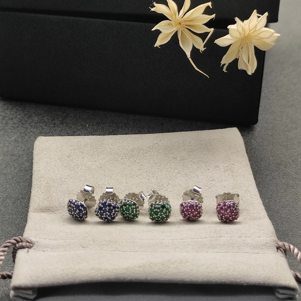 David Yurman Multicolor Silver Pavé-Set Spherical Studs Metal Earrings 2