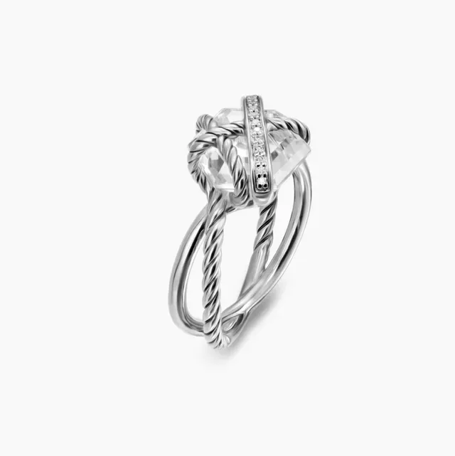 David Yurman Silver Beige Twisted Cable Band Knot Motif Ring 2