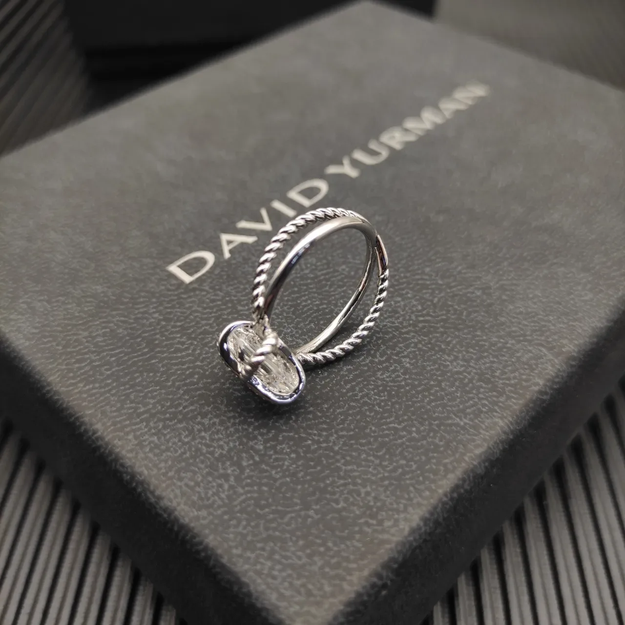 David Yurman Silver Beige Twisted Cable Band Knot Motif Ring 6